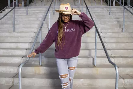 COLLEGE STATION, TX - September 28, 2021 -  Guard Destiny Pitts #3 of the Texas A&M Aggies during Casual Photo Day in College Station, TX. Photo By Kate Luffman/Texas A&M Athletics