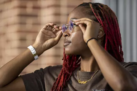 COLLEGE STATION, TX - September 28, 2021 -  Guard Qadashah Hoppie #2 of the Texas A&M Aggies during Casual Photo Day in College Station, TX. Photo By Kate Luffman/Texas A&M Athletics