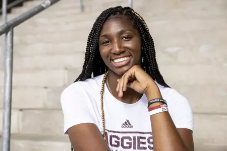 COLLEGE STATION, TX - September 28, 2021 -  Center Kenyal Perry #22 of the Texas A&M Aggies during Casual Photo Day in College Station, TX. Photo By Kate Luffman/Texas A&M Athletics