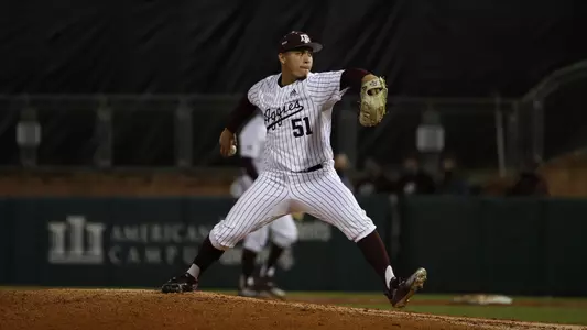 Mason Ornelas throwing on the mound against Xavier