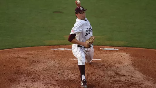 Dustin Saenz delivers a pitch with his south paw against Alabama