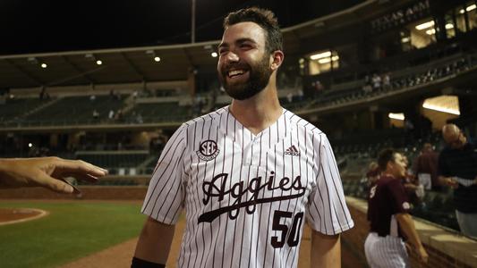 Will Frizzell smiling after hitting a walk-off home run.