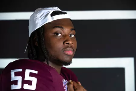 COLLEGE STATION, TX - July 27, 2021 - Offensive lineman Kenyon Green #55 of the Texas A&M Aggies during Texas A&M Aggies Football photo day in College Station, TX. Photo By Craig Bisacre/Texas A&M Athletics