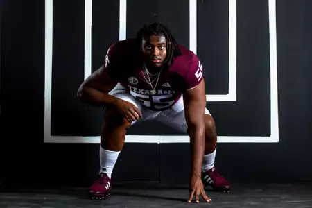 COLLEGE STATION, TX - July 27, 2021 - Offensive lineman Kenyon Green #55 of the Texas A&M Aggies during Texas A&M Aggies Football photo day in College Station, TX. Photo By Craig Bisacre/Texas A&M Athletics