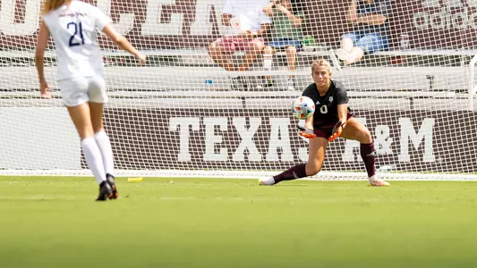 Kenna Caldwell makes a save against Pepperdine