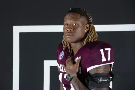COLLEGE STATION, TX - July 27, 2021 - Defensive back Jaylon Jones #17 of the Texas A&M Aggies during Texas A&M Aggies Football photo day in College Station, TX. Photo By Craig Bisacre/Texas A&M Athletics