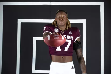 COLLEGE STATION, TX - July 27, 2021 - Defensive back Jaylon Jones #17 of the Texas A&M Aggies during Texas A&M Aggies Football photo day in College Station, TX. Photo By Craig Bisacre/Texas A&M Athletics