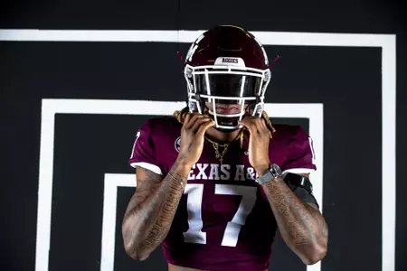 COLLEGE STATION, TX - July 27, 2021 - Defensive back Jaylon Jones #17 of the Texas A&M Aggies during Texas A&M Aggies Football photo day in College Station, TX. Photo By Craig Bisacre/Texas A&M Athletics