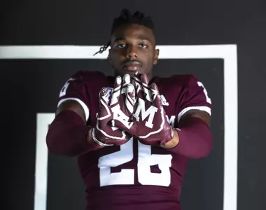 COLLEGE STATION, TX - July 27, 2021 - Defensive back Demani Richardson #26 of the Texas A&M Aggies during Texas A&M Aggies Football photo day in College Station, TX. Photo By Craig Bisacre/Texas A&M Athletics