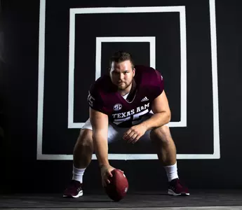 COLLEGE STATION, TX - July 27, 2021 - Offensive lineman Luke Matthews #75 of the Texas A&M Aggies during Texas A&M Aggies Football photo day in College Station, TX. Photo By Craig Bisacre/Texas A&M Athletics