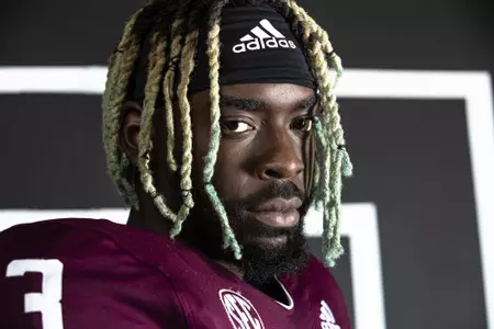 COLLEGE STATION, TX - July 27, 2021 - Defensive lineman Tyree Johnson #3 of the Texas A&M Aggies during Texas A&M Aggies Football photo day in College Station, TX. Photo By Craig Bisacre/Texas A&M Athletics