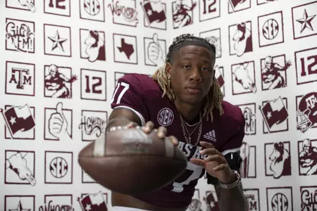 COLLEGE STATION, TX - July 27, 2021 - Defensive back Jaylon Jones #17 of the Texas A&M Aggies during Texas A&M Aggies Football photo day in College Station, TX. Photo By Craig Bisacre/Texas A&M Athletics