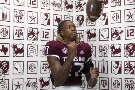COLLEGE STATION, TX - July 27, 2021 - Defensive back Jaylon Jones #17 of the Texas A&M Aggies during Texas A&M Aggies Football photo day in College Station, TX. Photo By Craig Bisacre/Texas A&M Athletics
