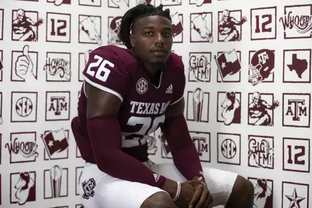 COLLEGE STATION, TX - July 27, 2021 - Defensive back Demani Richardson #26 of the Texas A&M Aggies during Texas A&M Aggies Football photo day in College Station, TX. Photo By Craig Bisacre/Texas A&M Athletics
