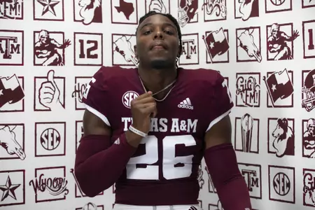 COLLEGE STATION, TX - July 27, 2021 - Defensive back Demani Richardson #26 of the Texas A&M Aggies during Texas A&M Aggies Football photo day in College Station, TX. Photo By Craig Bisacre/Texas A&M Athletics