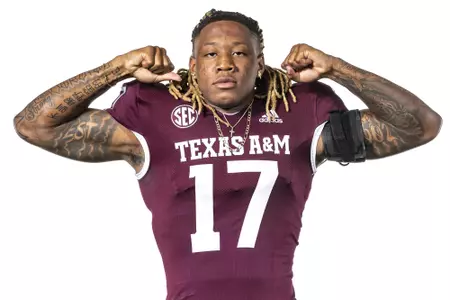 COLLEGE STATION, TX - July 27, 2021 - Defensive back Jaylon Jones #17 of the Texas A&M Aggies during Football Photo Day in College Station, TX. Photo By Craig Bisacre/Texas A&M Athletics