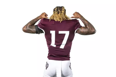 COLLEGE STATION, TX - July 27, 2021 - Defensive back Jaylon Jones #17 of the Texas A&M Aggies during Football Photo Day in College Station, TX. Photo By Craig Bisacre/Texas A&M Athletics
