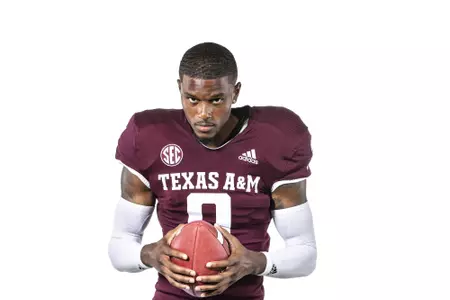 COLLEGE STATION, TX - July 27, 2021 - Defensive back Myles Jones #0 of the Texas A&M Aggies during Football Photo Day in College Station, TX. Photo By Craig Bisacre/Texas A&M Athletics