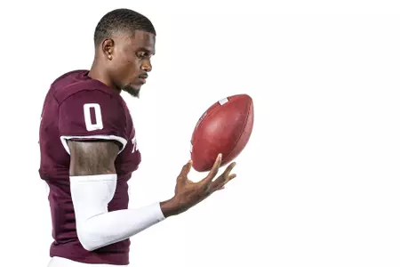 COLLEGE STATION, TX - July 27, 2021 - Defensive back Myles Jones #0 of the Texas A&M Aggies during Football Photo Day in College Station, TX. Photo By Craig Bisacre/Texas A&M Athletics