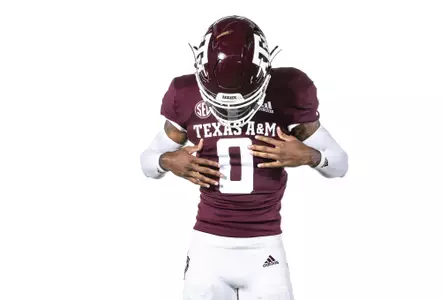 COLLEGE STATION, TX - July 27, 2021 - Defensive back Myles Jones #0 of the Texas A&M Aggies during Football Photo Day in College Station, TX. Photo By Craig Bisacre/Texas A&M Athletics