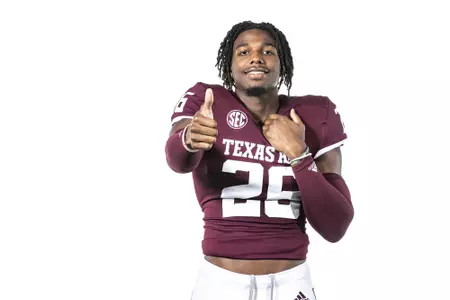 COLLEGE STATION, TX - July 27, 2021 - Defensive back Demani Richardson #26 of the Texas A&M Aggies during Texas A&M Aggies Football photo day in College Station, TX. Photo By Craig Bisacre/Texas A&M Athletics
