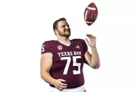 COLLEGE STATION, TX - July 27, 2021 - Offensive lineman Luke Matthews #75 of the Texas A&M Aggies during Texas A&M Aggies Football photo day in College Station, TX. Photo By Craig Bisacre/Texas A&M Athletics