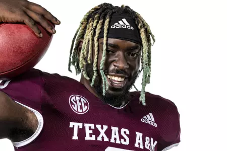 COLLEGE STATION, TX - July 27, 2021 - Defensive lineman Tyree Johnson #3 of the Texas A&M Aggies during Texas A&M Aggies Football photo day in College Station, TX. Photo By Craig Bisacre/Texas A&M Athletics/Texas A&M Athletics