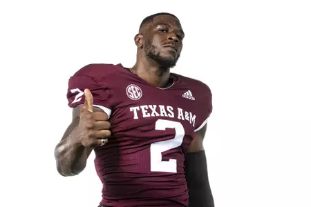 COLLEGE STATION, TX - July 28, 2021 - Defensive lineman Micheal Clemons #2 of the Texas A&M Aggies during Texas A&M Aggies Texas A&M Aggies Football Photo Day at The Studio in Kyle Field in College Station, TX. Photo By Texas A&M Athletics/Texas A&M Athletics