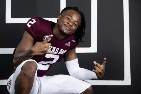 COLLEGE STATION, TX - July 28, 2021 - Wide receiver Chase Lane #2 of the Texas A&M Aggies during Football Photo Day in College Station, TX. Photo By Olivia Treadwell/Texas A&M Athletics