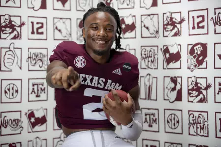 COLLEGE STATION, TX - July 28, 2021 - Wide receiver Chase Lane #2 of the Texas A&M Aggies during the Texas A&M Aggies Football Photo Day at the Studio in College Station, TX. Photo ByCraig Bisacre/Texas A&M Athletics