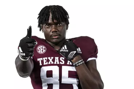 COLLEGE STATION, TX - July 29, 2021 - Tight end Jalen Wydermyer #85 of the Texas A&M Aggies during Texas A&M Aggies Football Photo Day in The Studio at Kyle Field in College Station, TX. Photo By Texas A&M Athletics/Texas A&M Athletics