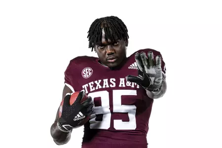 COLLEGE STATION, TX - July 29, 2021 - Tight end Jalen Wydermyer #85 of the Texas A&M Aggies during Texas A&M Aggies Football Photo Day in The Studio at Kyle Field in College Station, TX. Photo By Texas A&M Athletics/Texas A&M Athletics