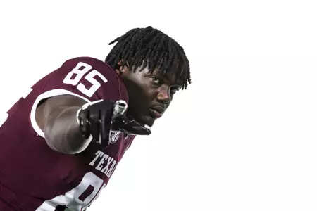 COLLEGE STATION, TX - July 29, 2021 - Tight end Jalen Wydermyer #85 of the Texas A&M Aggies during Texas A&M Aggies Football Photo Day in The Studio at Kyle Field in College Station, TX. Photo By Texas A&M Athletics/Texas A&M Athletics