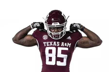 COLLEGE STATION, TX - July 29, 2021 - Tight end Jalen Wydermyer #85 of the Texas A&M Aggies during Texas A&M Aggies Football Photo Day in The Studio at Kyle Field in College Station, TX. Photo By Texas A&M Athletics/Texas A&M Athletics