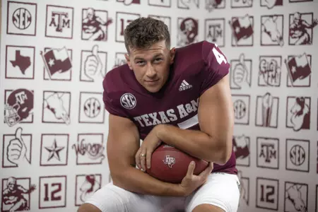 COLLEGE STATION, TX - August 08, 2021 - Place kicker Seth Small #47 of the Texas A&M Aggies during Texas A&M Aggies Football photo day in College Station, TX. Photo By Craig Bisacre/Texas A&M Athletics/Texas A&M Athletics