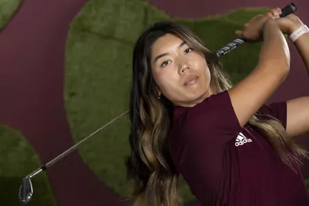COLLEGE STATION, TX - August 26, 2021 - Amber Park of the Texas A&M Aggies during Texas A&M Aggies Golf Photo Day at The Studio in Kyle Field in College Station, TX. Photo By Brendall O'Banon/Texas A&M Athletics