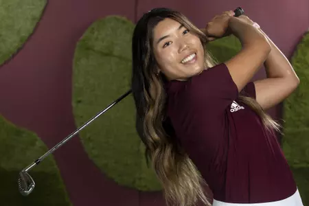 COLLEGE STATION, TX - August 26, 2021 - Amber Park of the Texas A&M Aggies during Texas A&M Aggies Golf Photo Day at The Studio in Kyle Field in College Station, TX. Photo By Brendall O'Banon/Texas A&M Athletics