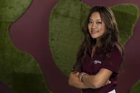COLLEGE STATION, TX - August 26, 2021 - Lauren Nguyen of the Texas A&M Aggies during Texas A&M Aggies Golf Photo Day at The Studio in Kyle Field in College Station, TX. Photo By Brendall O'Banon/Texas A&M Athletics