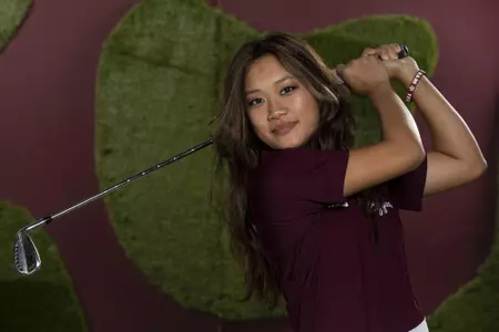 COLLEGE STATION, TX - August 26, 2021 - Lauren Nguyen of the Texas A&M Aggies during Texas A&M Aggies Golf Photo Day at The Studio in Kyle Field in College Station, TX. Photo By Brendall O'Banon/Texas A&M Athletics