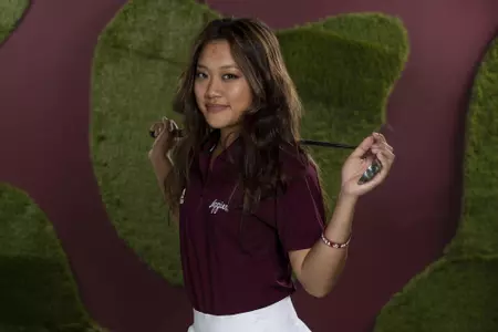 COLLEGE STATION, TX - August 26, 2021 - Lauren Nguyen of the Texas A&M Aggies during Texas A&M Aggies Golf Photo Day at The Studio in Kyle Field in College Station, TX. Photo By Brendall O'Banon/Texas A&M Athletics