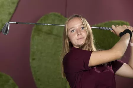 COLLEGE STATION, TX - August 26, 2021 - Adela Cernousek of the Texas A&M Aggies during Texas A&M Aggies Golf Photo Day at The Studio in Kyle Field in College Station, TX. Photo By Brendall O'Banon/Texas A&M Athletics