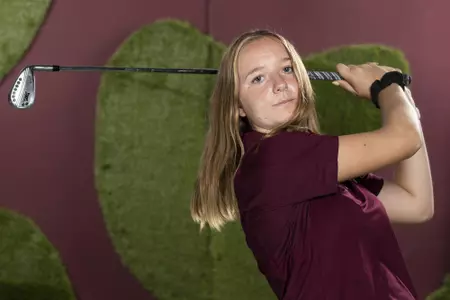 COLLEGE STATION, TX - August 26, 2021 - Adela Cernousek of the Texas A&M Aggies during Texas A&M Aggies Golf Photo Day at The Studio in Kyle Field in College Station, TX. Photo By Brendall O'Banon/Texas A&M Athletics