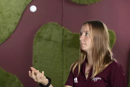 COLLEGE STATION, TX - August 26, 2021 - Adela Cernousek of the Texas A&M Aggies during Texas A&M Aggies Golf Photo Day at The Studio in Kyle Field in College Station, TX. Photo By Brendall O'Banon/Texas A&M Athletics