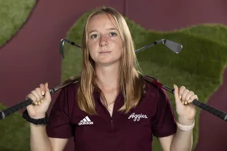 COLLEGE STATION, TX - August 26, 2021 - Adela Cernousek of the Texas A&M Aggies during Texas A&M Aggies Golf Photo Day at The Studio in Kyle Field in College Station, TX. Photo By Brendall O'Banon/Texas A&M Athletics