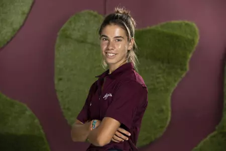 COLLEGE STATION, TX - August 26, 2021 - Blanca Fernandez Garcia-Poggio of the Texas A&M Aggies during Texas A&M Aggies Golf Photo Day at The Studio in Kyle Field in College Station, TX. Photo By Brendall O'Banon/Texas A&M Athletics
