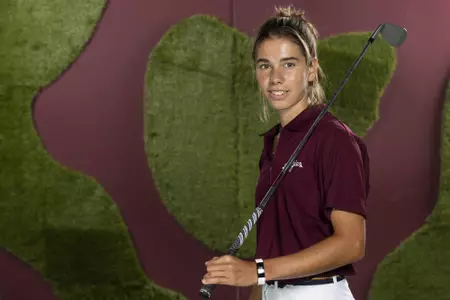 COLLEGE STATION, TX - August 26, 2021 - Blanca Fernandez Garcia-Poggio of the Texas A&M Aggies during Texas A&M Aggies Golf Photo Day at The Studio in Kyle Field in College Station, TX. Photo By Brendall O'Banon/Texas A&M Athletics