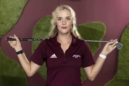 COLLEGE STATION, TX - August 26, 2021 - Ellie Szeryk of the Texas A&M Aggies during Texas A&M Aggies Golf Photo Day at The Studio in Kyle Field in College Station, TX. Photo By Brendall O'Banon/Texas A&M Athletics