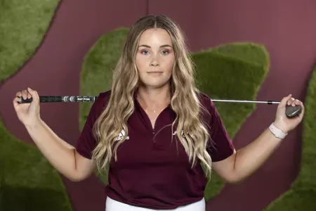 COLLEGE STATION, TX - August 26, 2021 - Brooke Tyree of the Texas A&M Aggies during Texas A&M Aggies Golf Photo Day at The Studio in Kyle Field in College Station, TX. Photo By Brendall O'Banon/Texas A&M Athletics