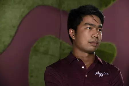 COLLEGE STATION, TX - August 26, 2021 - Phichaskn Maichon of the Texas A&M Aggies during Men’s Golf Photo Day in College Station, TX. Photo By Kate Luffman/Texas A&M Athletics