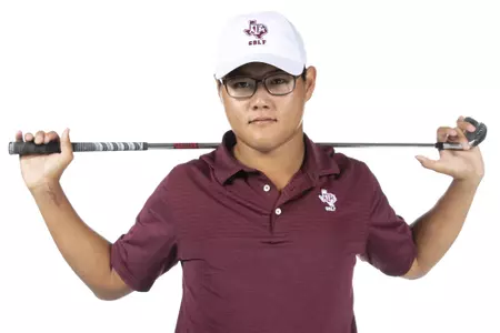 COLLEGE STATION, TX - August 26, 2021 - Jimmy Lee of the Texas A&M Aggies during Texas A&M Golf Photo Day at The Studio in Kyle Field in College Station, TX. Photo By Brendall O'Banon/Texas A&M Athletics
